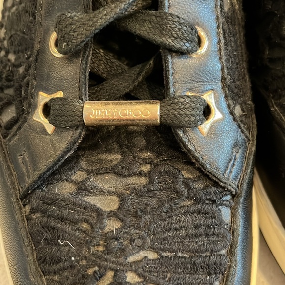 Authentic Jimmy Choo Black Lace and Leather Tokyo High Top Sneakers - Picture 6 of 11